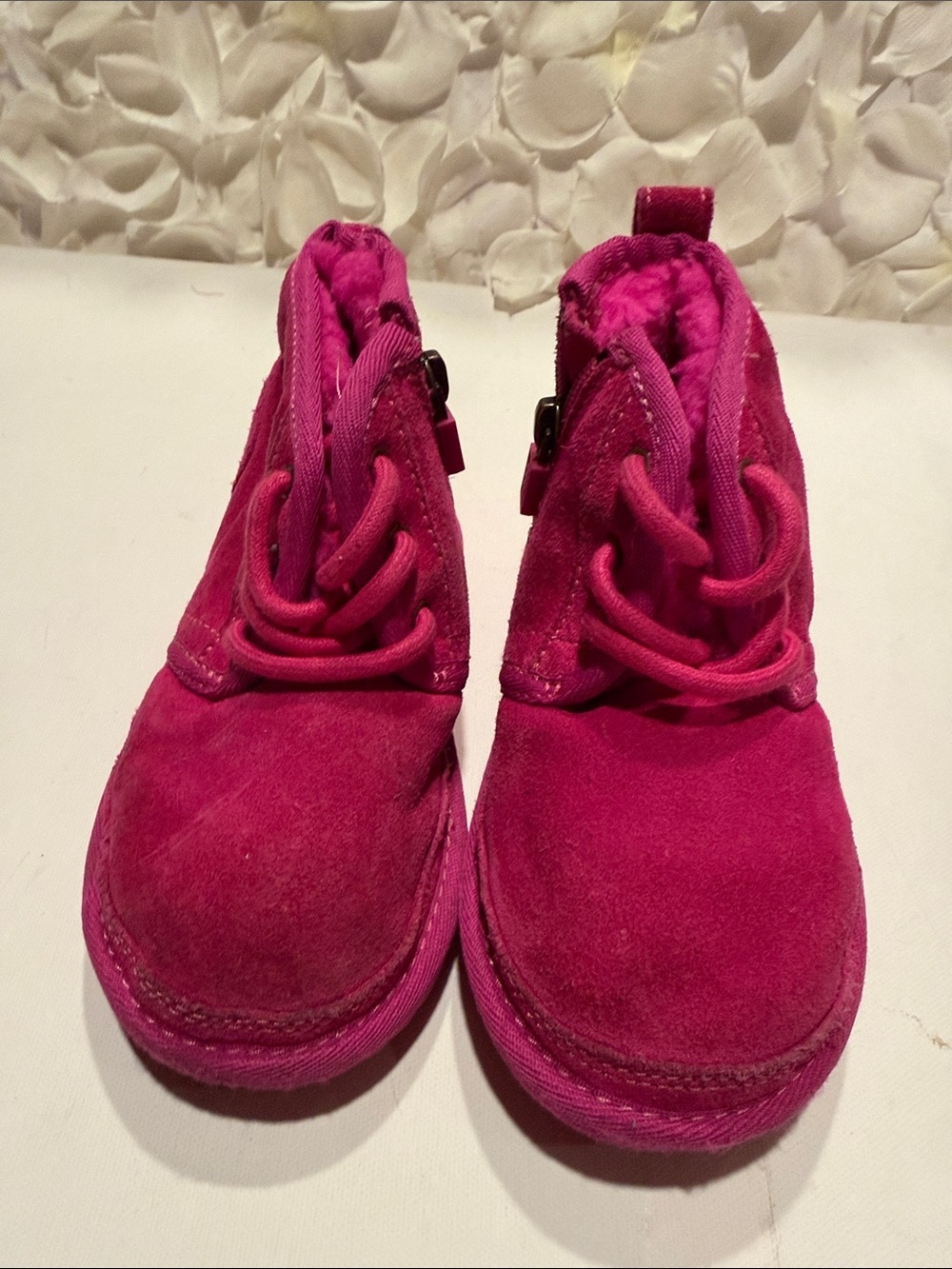 UGG Kids Bright Pink Suede Lace-Up Boots